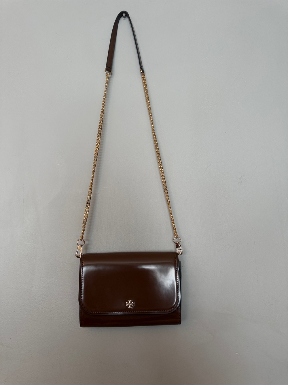 Tory Burch Brown Leather Chain-Shoulder Crossbody